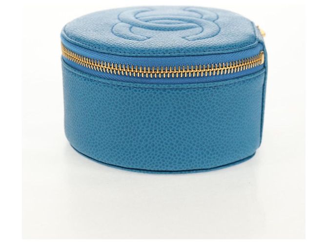 Boîte à bijoux CHANEL COCO Marque Étui Bijoux Cuir Caviar Bleu Or CC Auth 152911V Doré - vue 4