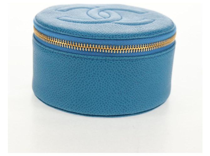 Boîte à bijoux CHANEL COCO Marque Étui Bijoux Cuir Caviar Bleu Or CC Auth 152911V Doré - vue 6