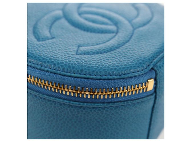 Boîte à bijoux CHANEL COCO Marque Étui Bijoux Cuir Caviar Bleu Or CC Auth 152911V Doré - vue 8
