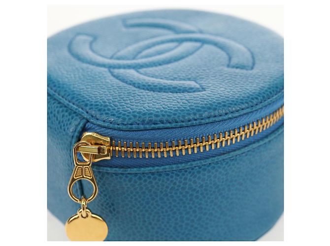 Boîte à bijoux CHANEL COCO Marque Étui Bijoux Cuir Caviar Bleu Or CC Auth 152911V Doré - vue 9