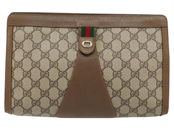 GUCCI GG Supreme Web Sherry Line Clutch Bag PVC Beige Rosso 89 01 033 Auth 150947 - vista 13