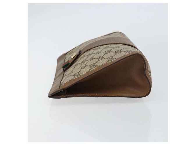 GUCCI GG Supreme Web Sherry Line Clutch Bag PVC Beige Rosso 89 01 033 Auth 150947 - vista 4