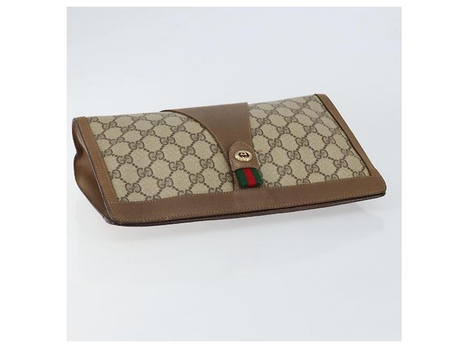 GUCCI GG Supreme Web Sherry Line Clutch Bag PVC Beige Rosso 89 01 033 Auth 150947 - vista 5