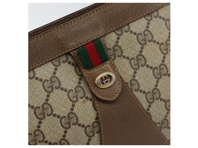 GUCCI GG Supreme Web Sherry Line Clutch Bag PVC Beige Rosso 89 01 033 Auth 150947 - vista 8