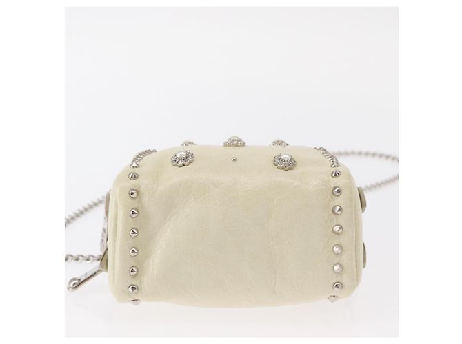 Borsa a spalla in pelle Miu Miu con catena crema argento Auth yk19775 Crudo - vista 10