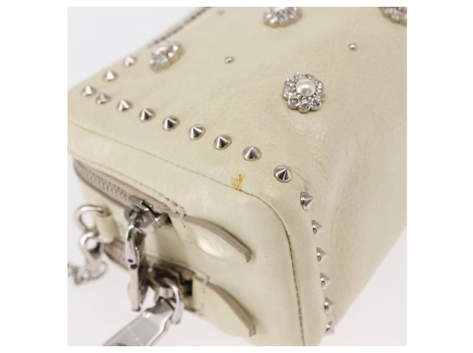 Borsa a spalla in pelle Miu Miu con catena crema argento Auth yk19775 Crudo - vista 11