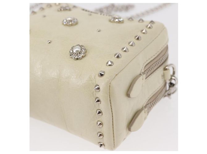 Borsa a spalla in pelle Miu Miu con catena crema argento Auth yk19775 Crudo - vista 12