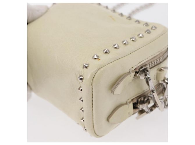 Borsa a spalla in pelle Miu Miu con catena crema argento Auth yk19775 Crudo - vista 14