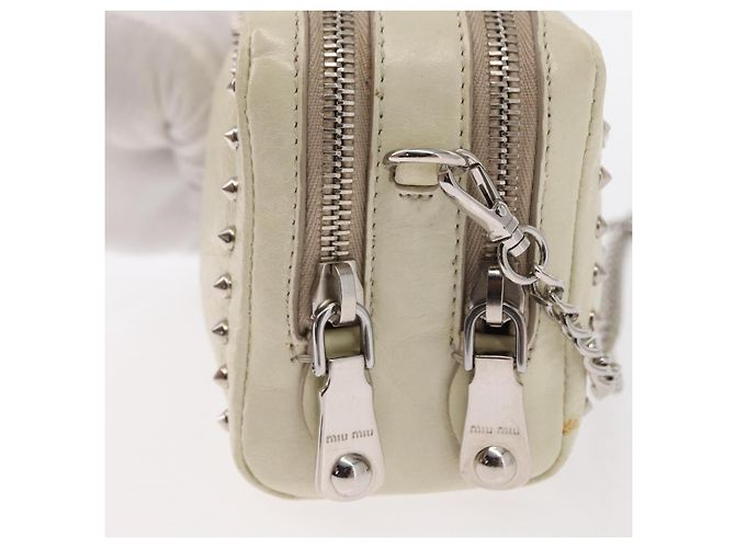 Borsa a spalla in pelle Miu Miu con catena crema argento Auth yk19775 Crudo - vista 15