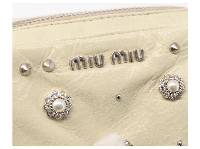 Borsa a spalla in pelle Miu Miu con catena crema argento Auth yk19775 Crudo - vista 16