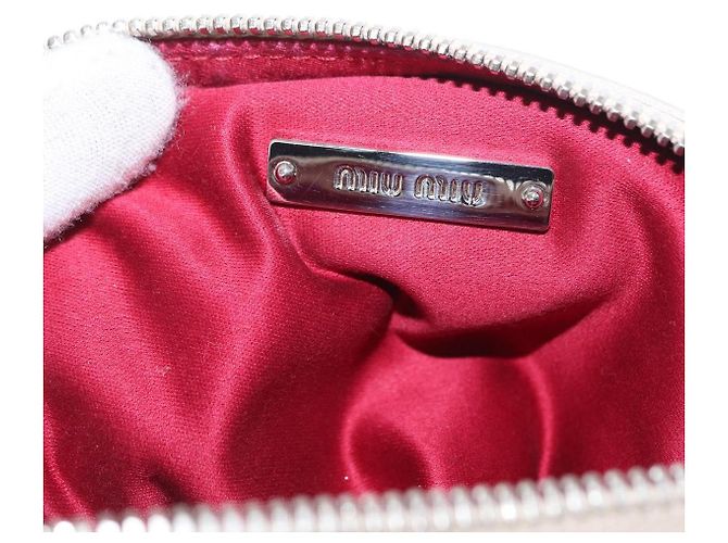 Borsa a spalla in pelle Miu Miu con catena crema argento Auth yk19775 Crudo - vista 17