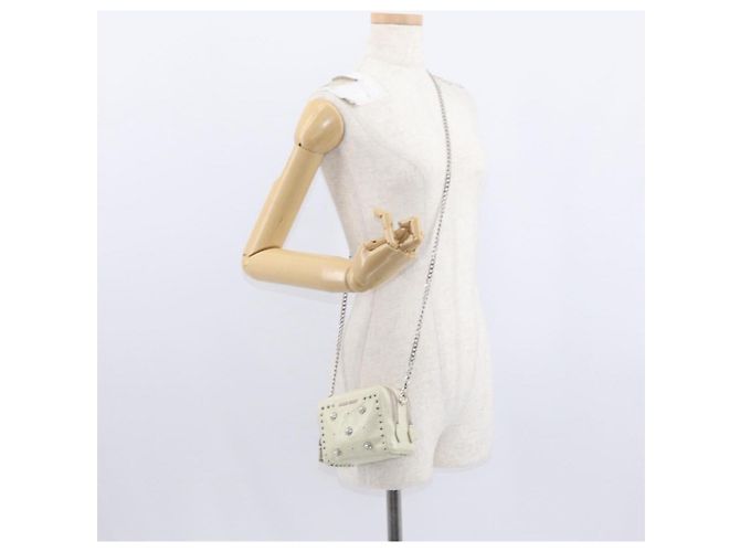 Borsa a spalla in pelle Miu Miu con catena crema argento Auth yk19775 Crudo - vista 24