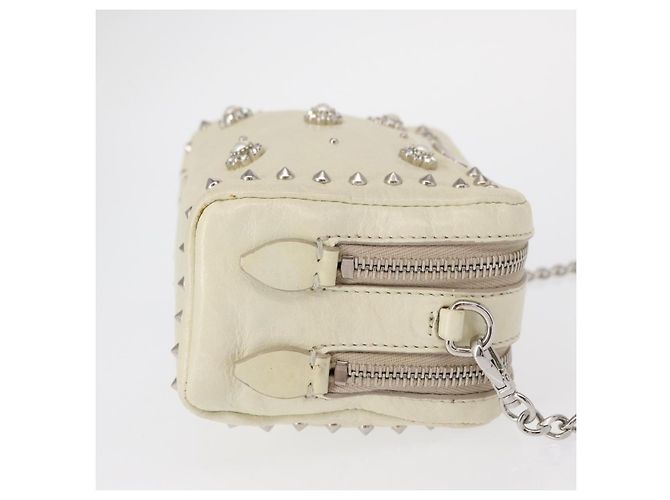Borsa a spalla in pelle Miu Miu con catena crema argento Auth yk19775 Crudo - vista 5