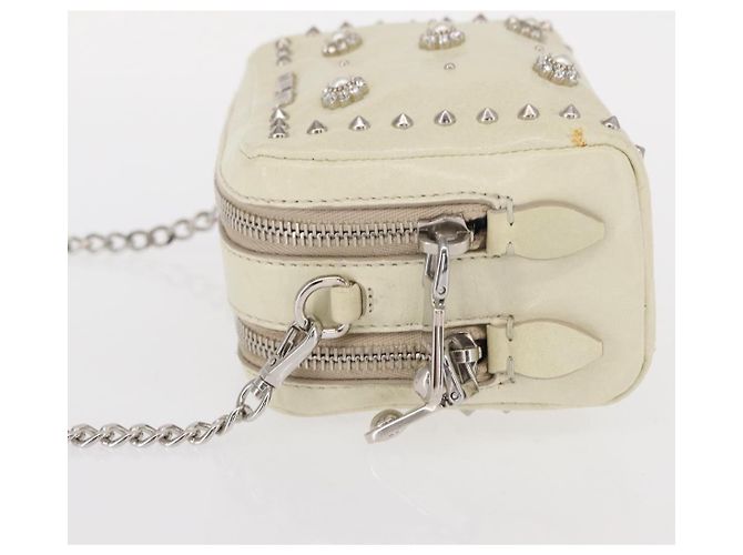 Borsa a spalla in pelle Miu Miu con catena crema argento Auth yk19775 Crudo - vista 6