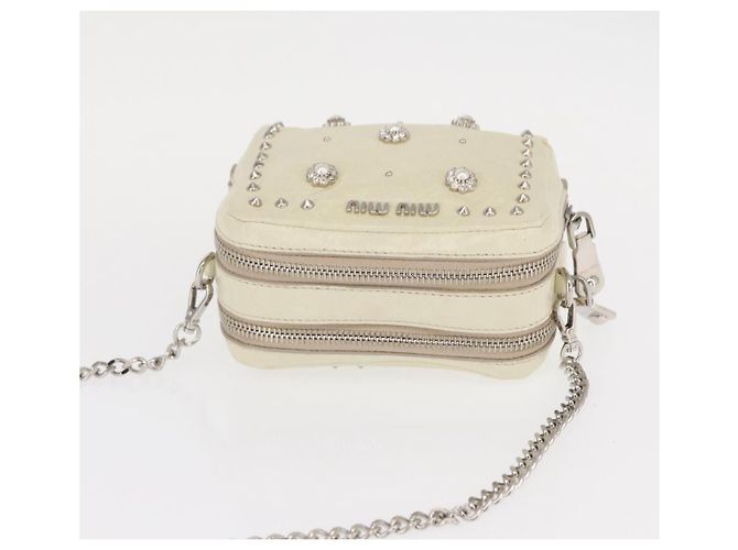 Borsa a spalla in pelle Miu Miu con catena crema argento Auth yk19775 Crudo - vista 7