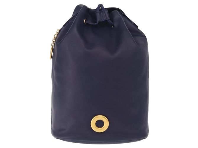 Céline Borsa a Spalla CELINE Circle in Pelle Blu Navy Oro Auth 159739 D'oro - vista 13