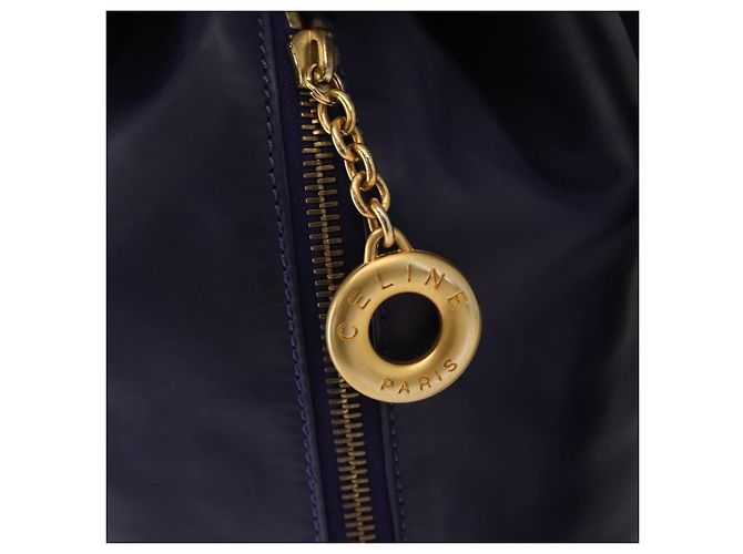 Céline Borsa a Spalla CELINE Circle in Pelle Blu Navy Oro Auth 159739 D'oro - vista 18