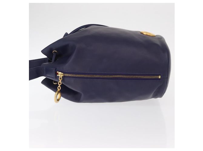 Céline Borsa a Spalla CELINE Circle in Pelle Blu Navy Oro Auth 159739 D'oro - vista 4