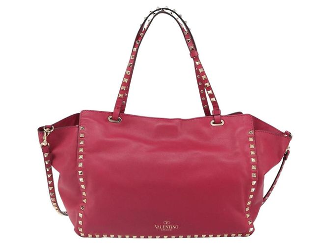 VALENTINO Rock Nieten Tote Bag Leder 2in1 Rosa Gold Auth BA9403 Pink Golden - Ansicht 2