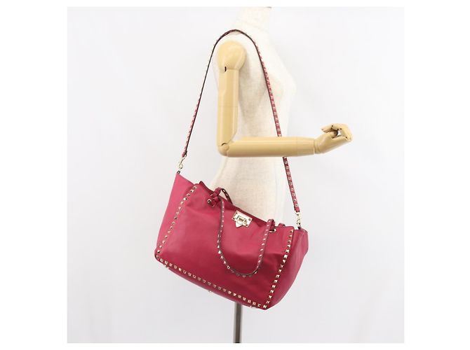 VALENTINO Rock Nieten Tote Bag Leder 2in1 Rosa Gold Auth BA9403 Pink Golden - Ansicht 26