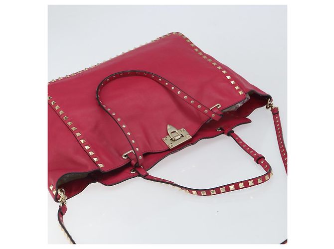 VALENTINO Rock Nieten Tote Bag Leder 2in1 Rosa Gold Auth BA9403 Pink Golden - Ansicht 6