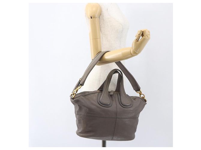 GIVENCHY Nightingale Hand Bag Leather 2way Gray Gold Auth am10293 - view 24