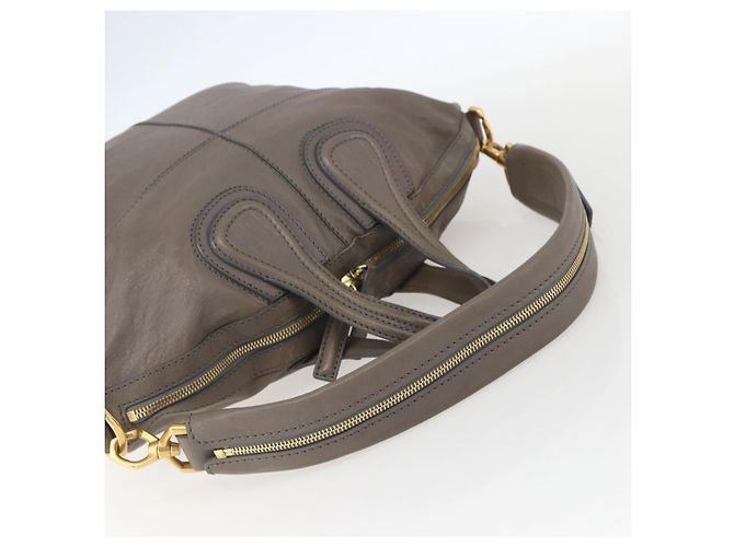 GIVENCHY Nightingale Hand Bag Leather 2way Gray Gold Auth am10293 - view 9