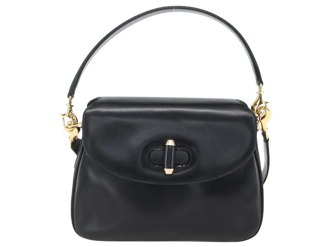 Borsa a Spalla in Pelle Nera e Oro GUCCI 001 4214 Auth 160233 Nero D'oro - vista 13