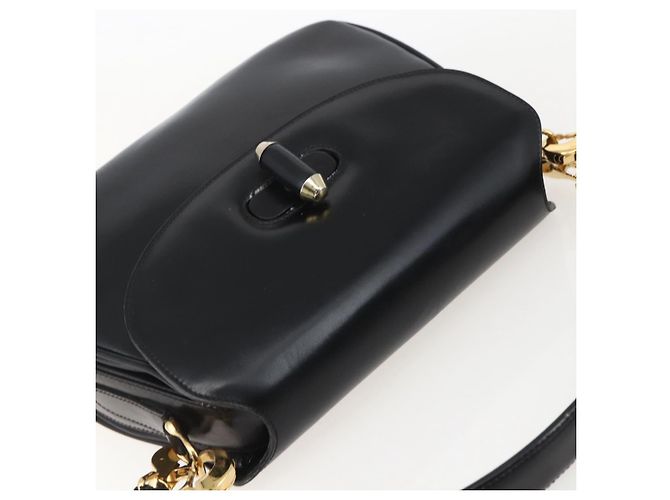 Borsa a Spalla in Pelle Nera e Oro GUCCI 001 4214 Auth 160233 Nero D'oro - vista 6