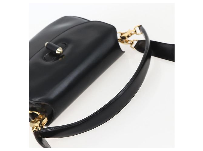 Borsa a Spalla in Pelle Nera e Oro GUCCI 001 4214 Auth 160233 Nero D'oro - vista 7