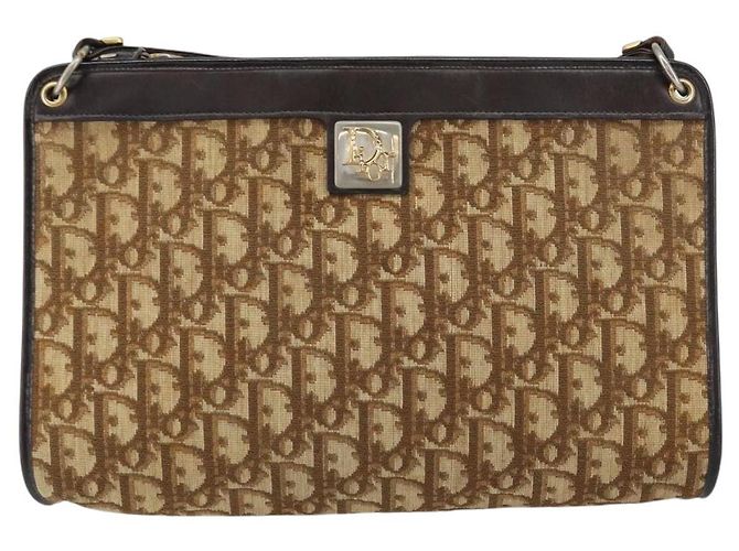 Borsa a Spalla in Tela Trotter Christian Dior Beige Oro Auth 159028 D'oro - vista 13