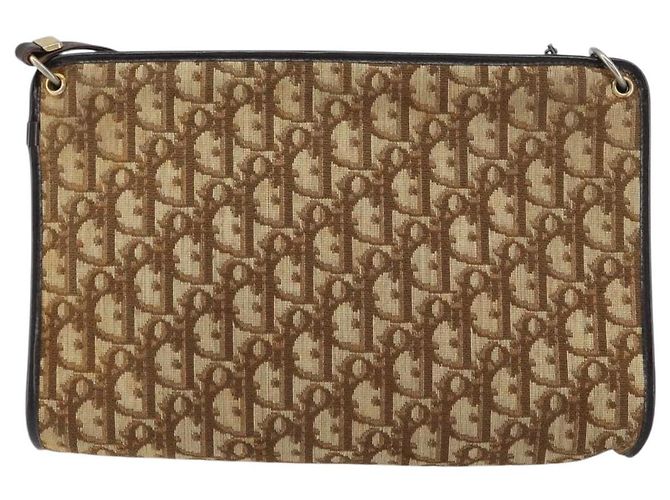 Borsa a Spalla in Tela Trotter Christian Dior Beige Oro Auth 159028 D'oro - vista 2