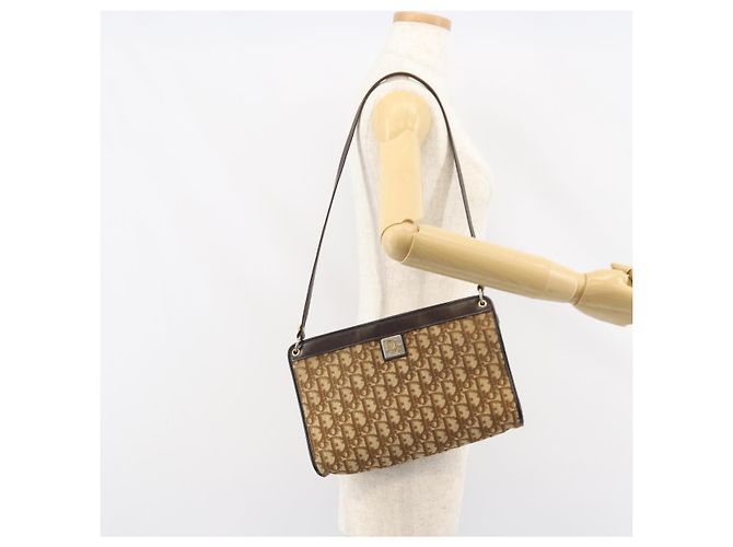 Borsa a Spalla in Tela Trotter Christian Dior Beige Oro Auth 159028 D'oro - vista 20