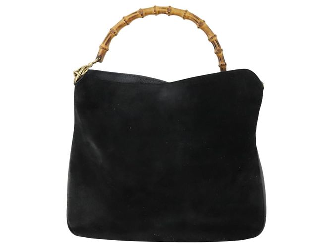 Bamboo GUCCI Schultertasche aus Wildleder 2 in 1 Schwarz Gold 001 2113 1577 Auth 151562 Golden - Ansicht 13