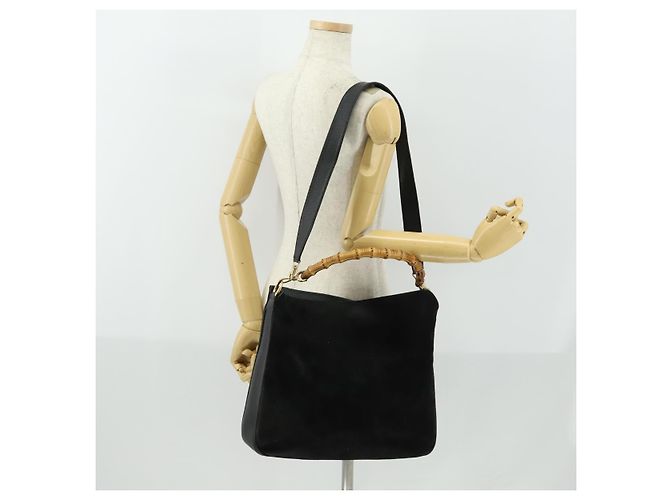 Bamboo GUCCI Schultertasche aus Wildleder 2 in 1 Schwarz Gold 001 2113 1577 Auth 151562 Golden - Ansicht 23