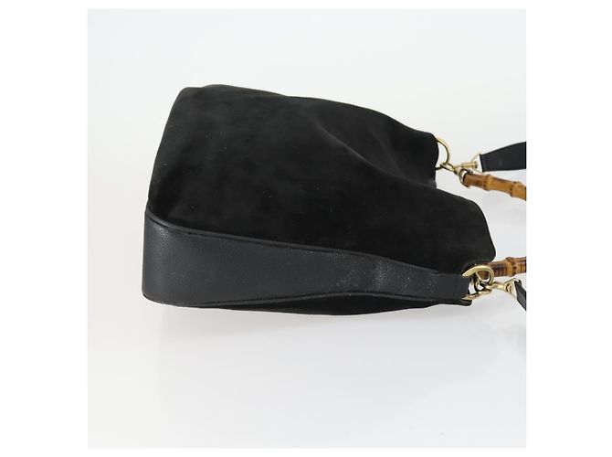 Bamboo GUCCI Schultertasche aus Wildleder 2 in 1 Schwarz Gold 001 2113 1577 Auth 151562 Golden - Ansicht 3