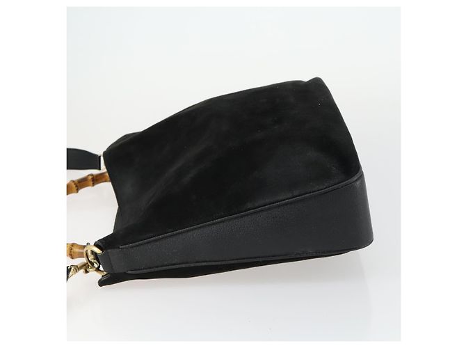Bamboo GUCCI Schultertasche aus Wildleder 2 in 1 Schwarz Gold 001 2113 1577 Auth 151562 Golden - Ansicht 4