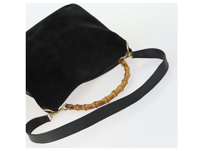 Bamboo GUCCI Schultertasche aus Wildleder 2 in 1 Schwarz Gold 001 2113 1577 Auth 151562 Golden - Ansicht 7