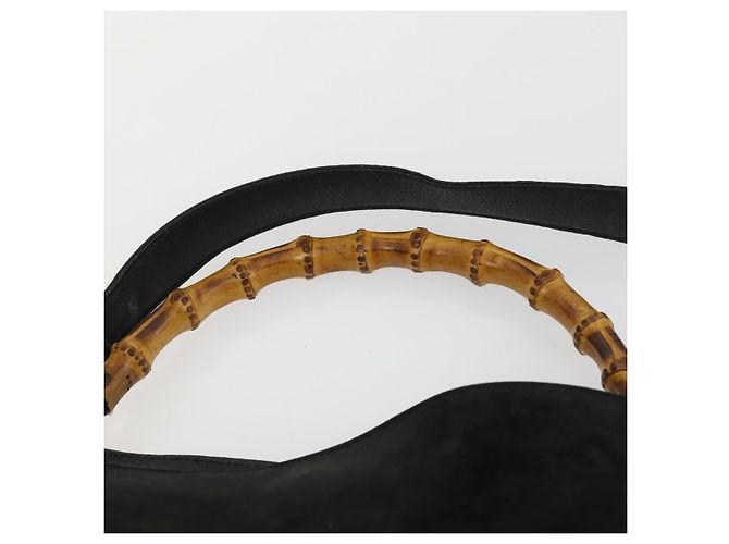 Bamboo GUCCI Schultertasche aus Wildleder 2 in 1 Schwarz Gold 001 2113 1577 Auth 151562 Golden - Ansicht 9