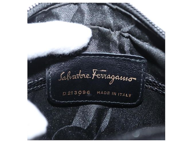 Borsa a Spalla Vala in Pelle Nera e Oro Salvatore Ferragamo Auth gh1483 - vista 12