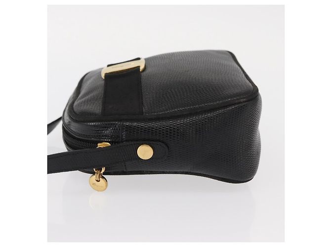 Borsa a Spalla Vala in Pelle Nera e Oro Salvatore Ferragamo Auth gh1483 - vista 4
