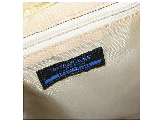 Borsa tote in nylon blu Burberry Label, argento, beige Auth gh1498 - vista 10