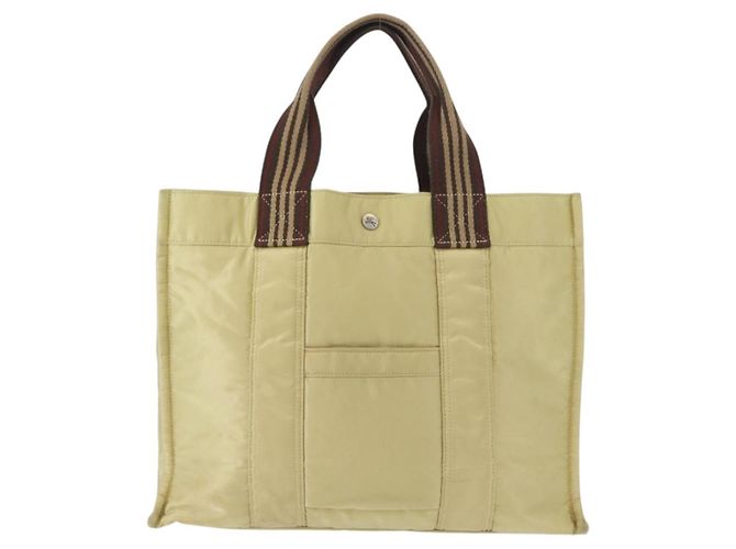Borsa tote in nylon blu Burberry Label, argento, beige Auth gh1498 - vista 13