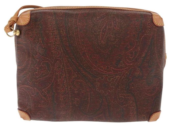 Borsa a Spalla ETRO in Pelle Bordeaux con Motivo Paisley, Oro, Auth am10326 D'oro Bordò - vista 2