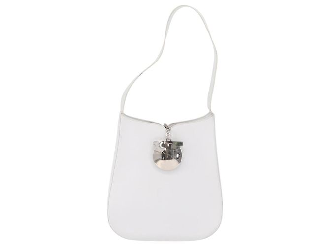 Borsa a Spalla Gancini in Pelle Bianca e Argento di Salvatore Ferragamo Auth BA9272 Bianco - vista 13