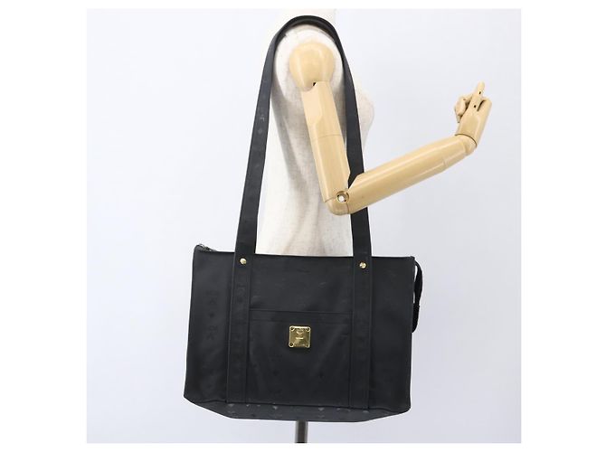 Borsa tote MCM Logogram Vicetos PVC Nero Oro Auth 160044 D'oro - vista 21