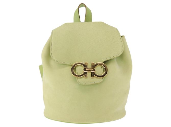 Zaino Salvatore Ferragamo in suede oro verde chiaro Auth 159800 - vista 13