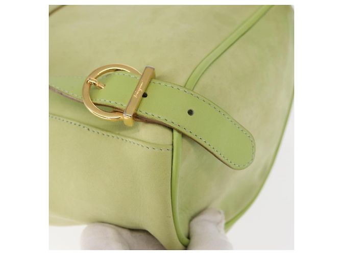 Zaino Salvatore Ferragamo in suede oro verde chiaro Auth 159800 - vista 16