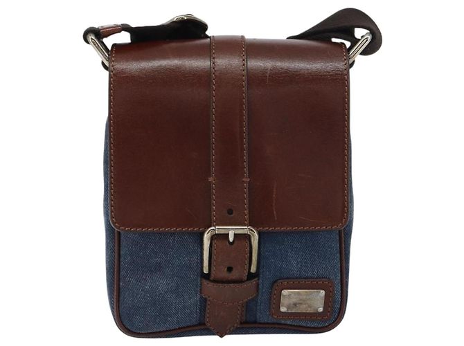 Dolce & Gabbana DOLCE&GABBANA Schultertasche aus Leder Canvas Blau Silber Authentisch bs31820 - Ansicht 13