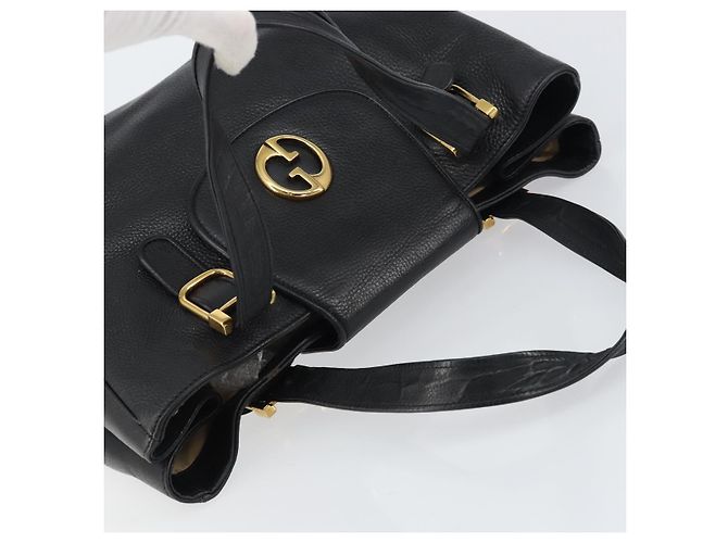 Bolsa Tote de couro preto e dourado GUCCI 251826 Auth bs31891 - vista 6